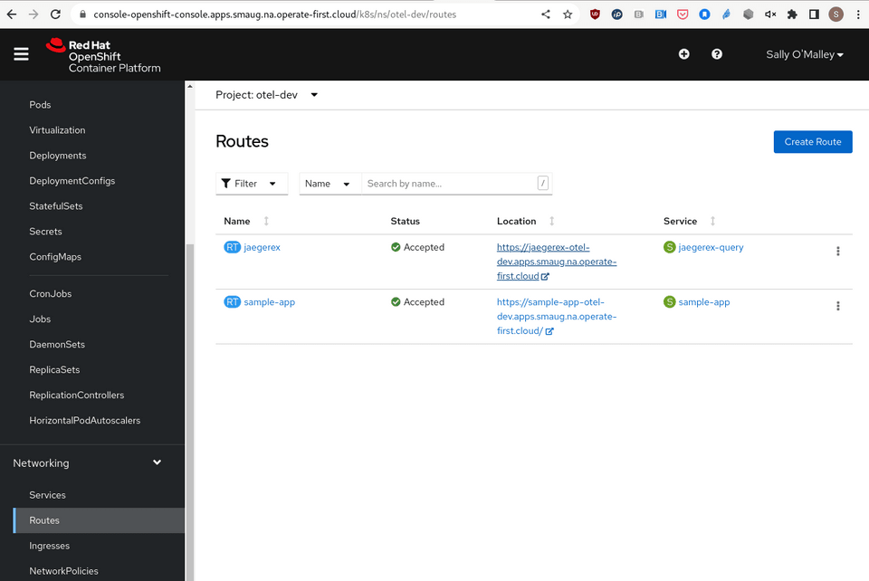 Jaeger Route from OpenShift console